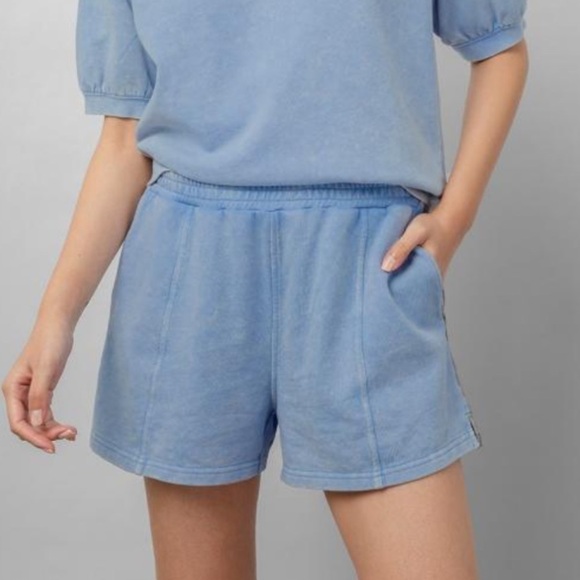 NWT Rails Makena Pull On Cotton Shorts in Powder Blue Acid Wash - Picture 1 of 8